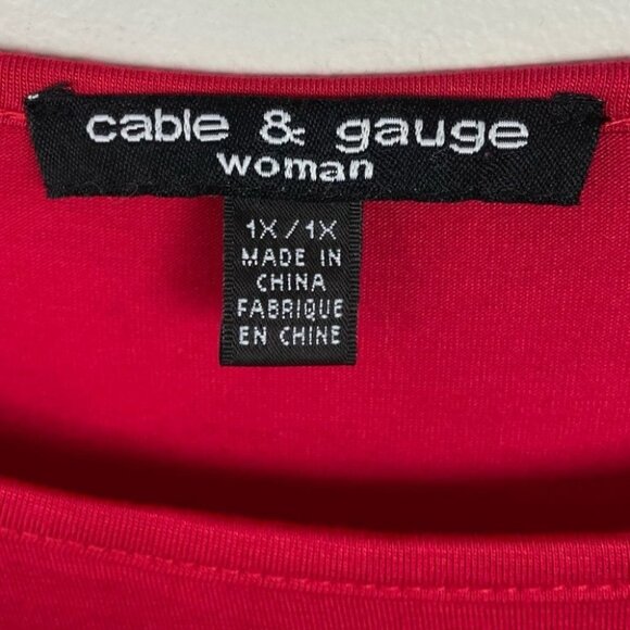 Cable Gauge Red Split Bell Sleeve Buttons Size 1X Blouse Crew Neck Top Blouse - Picture 2 of 10